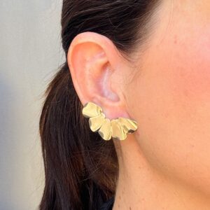 Brinco Ear Cuff Folhas Banho Dourado