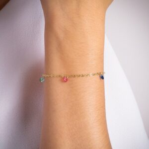 Pulseira com Pedrinhas Coloridas Banho Dourado