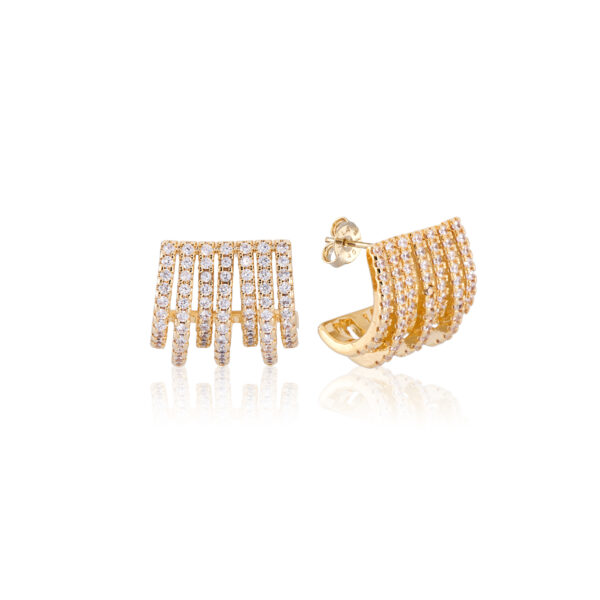 Brinco Meia Argola Cravejada Com Zircônias Banho Dourado - Image 2
