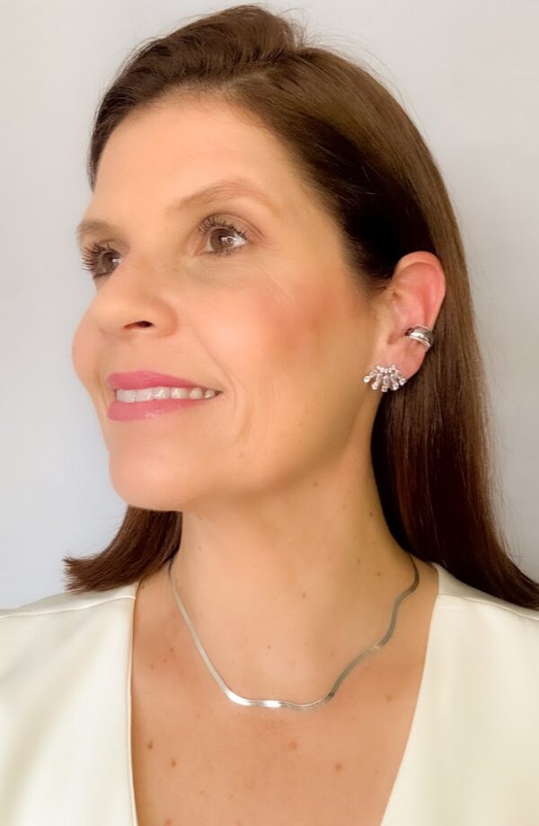 Brinco Ear Cuff Com Cristais e Zircônias Banho Branco - Image 2