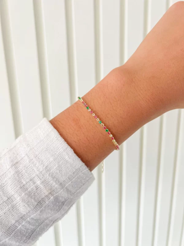 Pulseira Riviera Colorida Banho Dourado