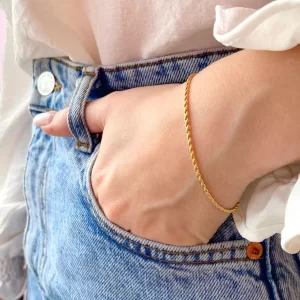 Pulseira Delicada Cordão Baiano Banho Dourado