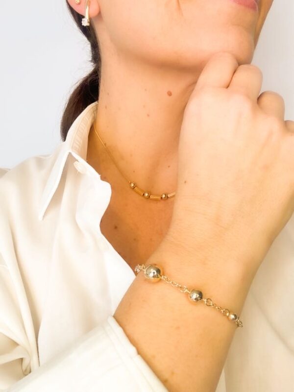 Pulseira Bolas Assimétricas e Zircônia Banho Dourado - Image 2