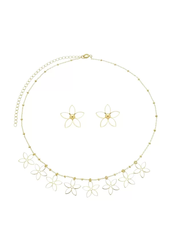 Conjunto de Flores Vazadas Banho Dourado - Image 2