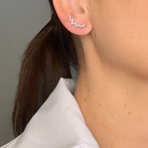 Brinco Ear Cuff com Zircônias Banho Branco