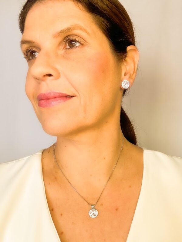 Conjunto Redondo com Cristal e Zircônia Banho Branco - Image 2