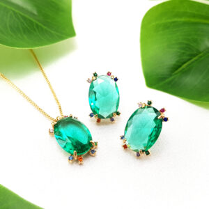 Conjunto Esmeralda Fusion Banho Dourado