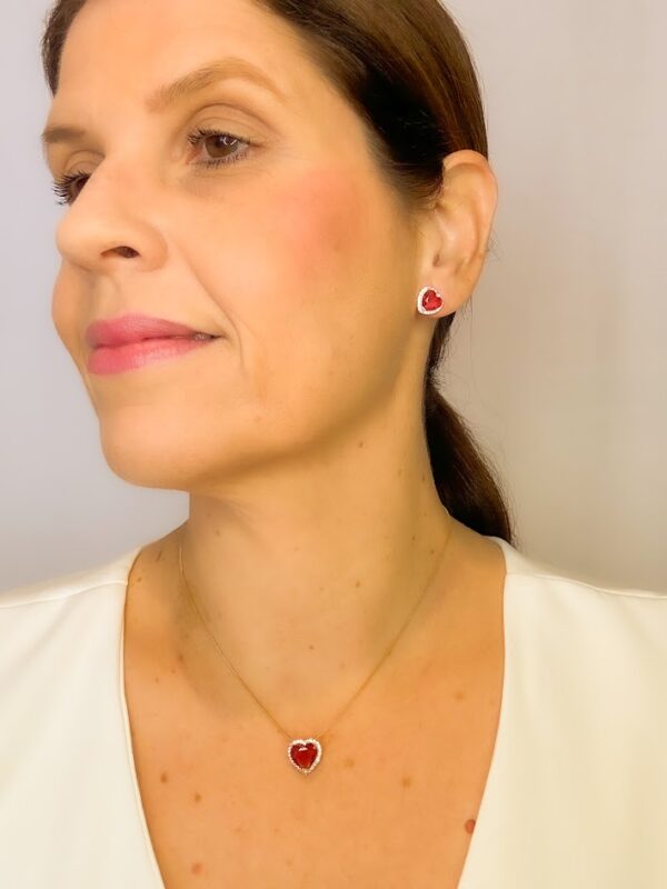 Conjunto Coração Rubi Cravejado Banho Dourado - Image 2