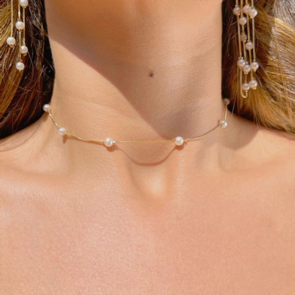 Choker de Pérolas Banho Dourado