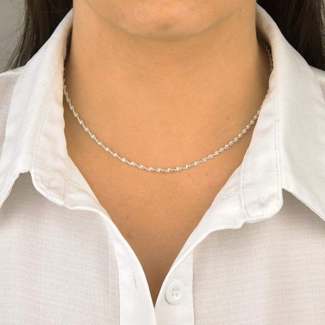 Choker Laminada Fio Retorcido Prata 925