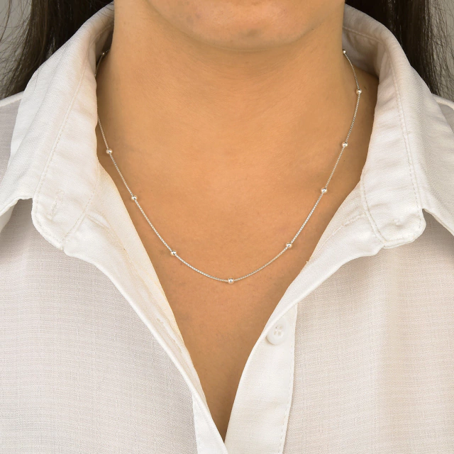 Colar Veneziana com Bolinhas 50cm Prata 925
