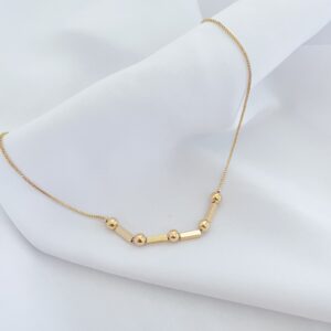Colar Tubos e Bolas Banho Dourado