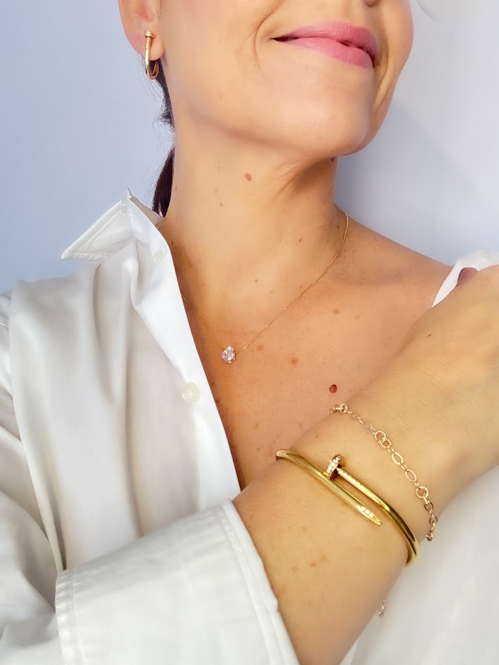 Bracelete Prego Cravejado Banho Dourado