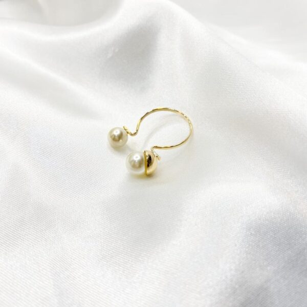 Anel Duas Pérolas Banho Dourado - Image 2
