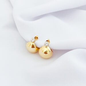 Brinco Meia Bola com Zircônia Banho Dourado