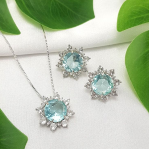 Conjunto Blue Light com Zircônias Banho Branco
