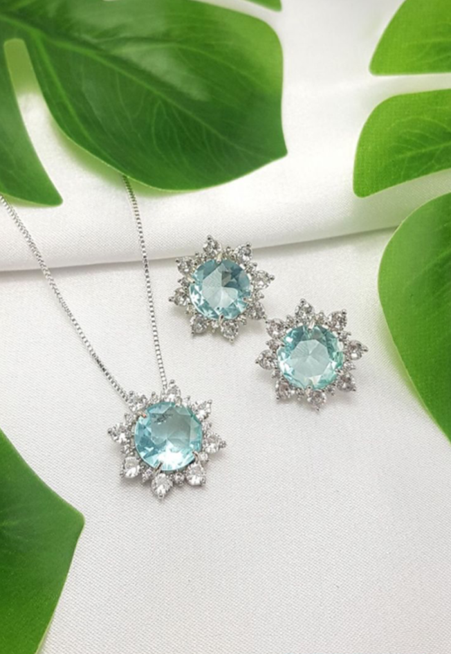 Conjunto Blue Light com Zircônias Banho Branco