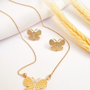 Conjunto Borboleta com Zircônias Banho Dourado