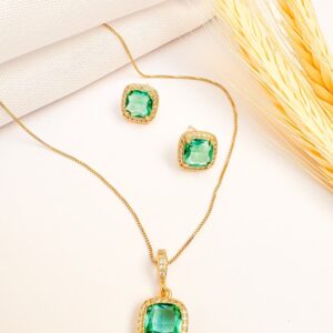 Conjunto Quadrado Turmalina Banho Dourado