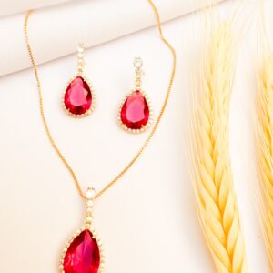 Conjunto Gota Cereja com Cristais e Zircônias Banho Dourado