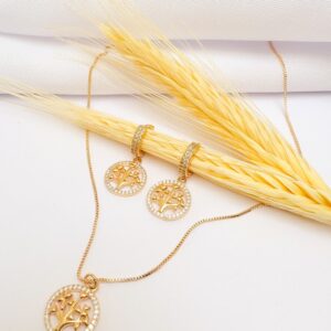 Conjunto Árvore da Vida com Zircônias Banho Dourado