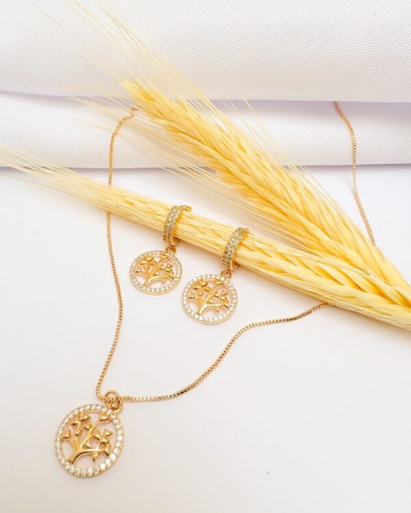 Conjunto Árvore da Vida com Zircônias Banho Dourado