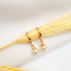 Brinco Argola Click de Pérola Banho Dourado