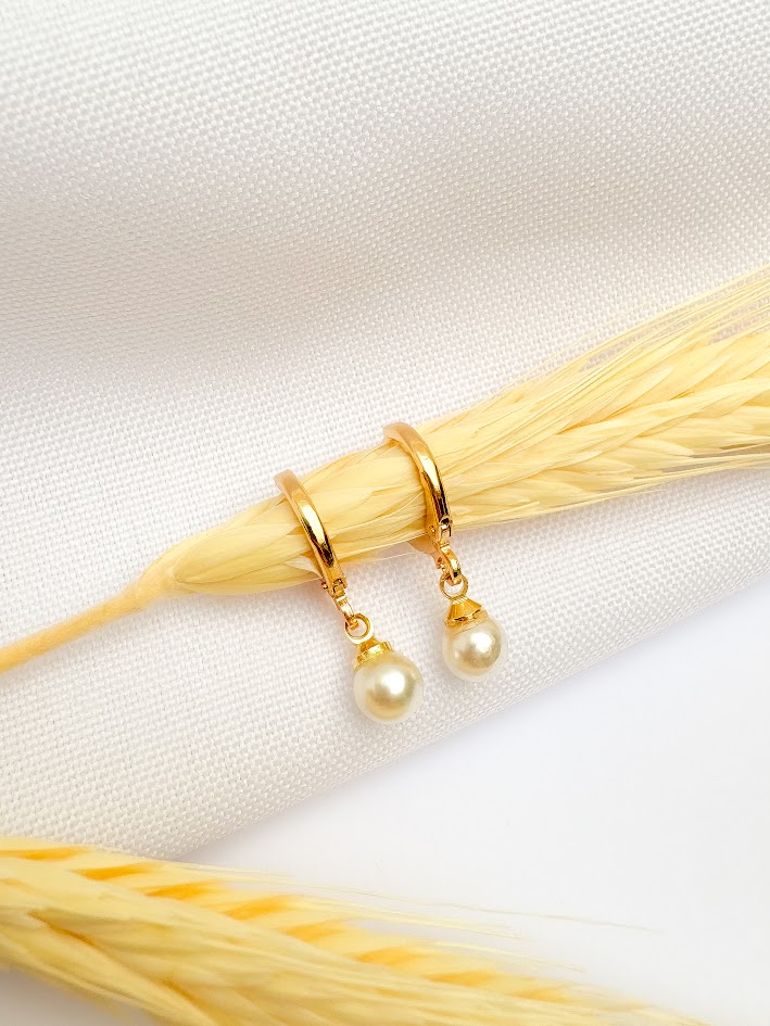Brinco Argola Click de Pérola Banho Dourado