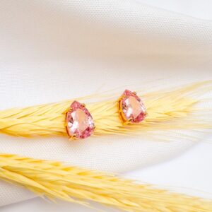 Brinco Gota Quartzo Rosa Banho Dourado