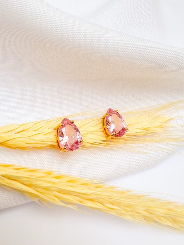 Brinco Gota Quartzo Rosa Banho Dourado