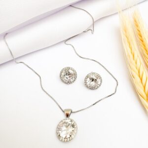 Conjunto Redondo com Cristal e Zircônia Banho Branco