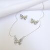 Conjunto Borboleta com Navete e Cristal Azul Banho Branco