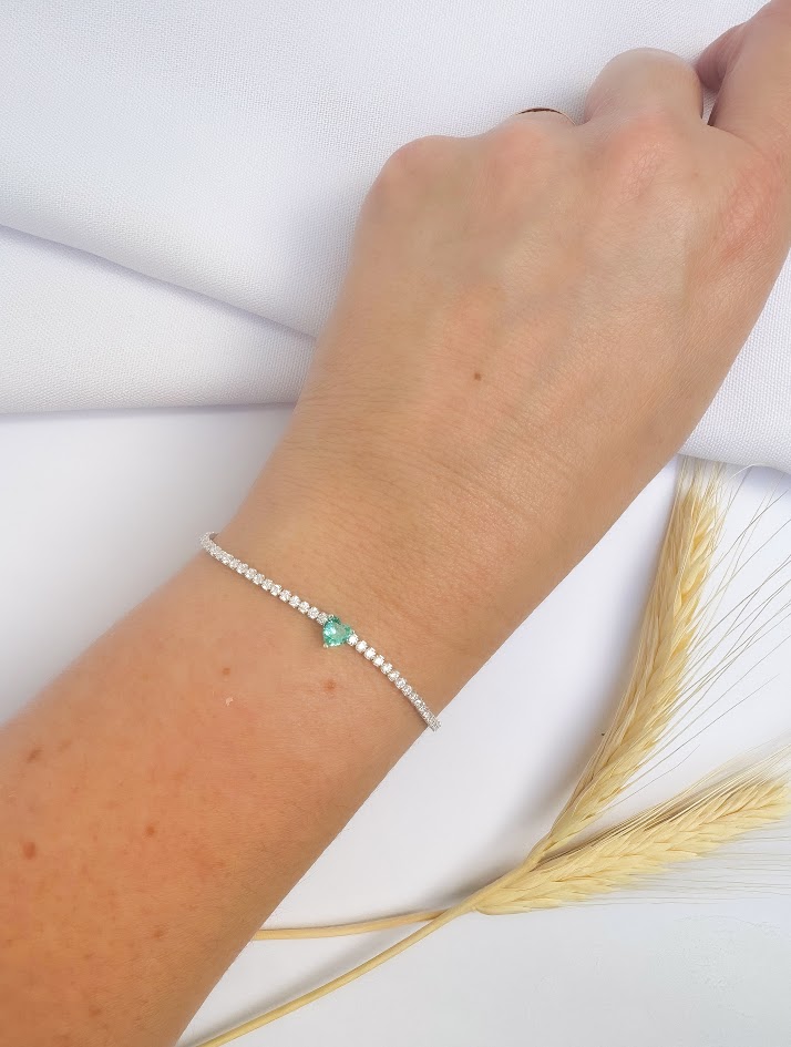 Pulseira Riviera Coração Turmalina com Zircônias Prata 925