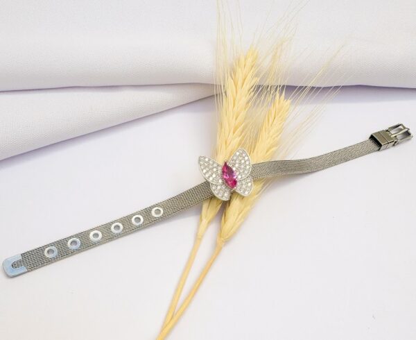 Pulseira em Malha de Aço Inoxidável com Charm de Borboleta - Image 2