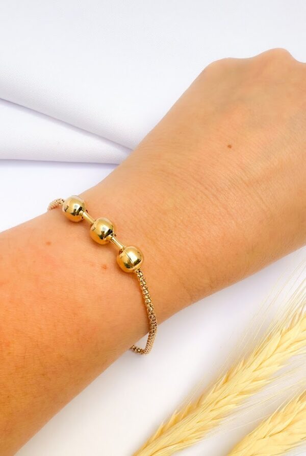 Pulseira Rabo de Rato com Bolas Banho Dourado - Image 2