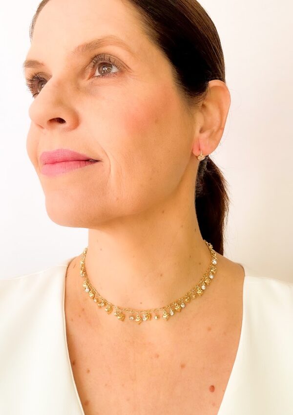 Choker com Corações e Cristais Banho Dourado - Image 2