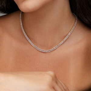 Choker Riviera Baguete Com Cristal Banho Dourado