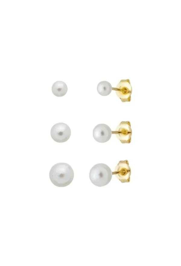 Brinco Trio de Pérolas Banho Dourado - Imagem 2