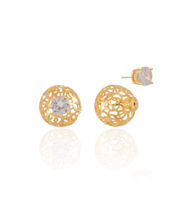 Brinco Dior Ponto de Luz Bola Tela Banho Dourado - Image 2