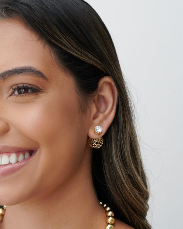 Brinco Dior Ponto de Luz Bola Tela Banho Dourado - Image 3