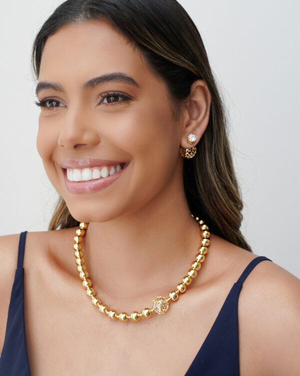 Gargantilha Bolas Lisas Tela Cristal Banho Dourado - Image 2
