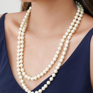 Gargantilha Longa de Pérolas 8mm Banho Dourado