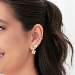 Piercing em X Cravejado Cristal Banho Dourado