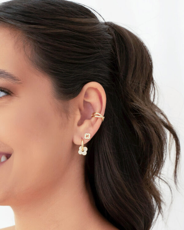 Piercing em X Cravejado Cristal Banho Dourado