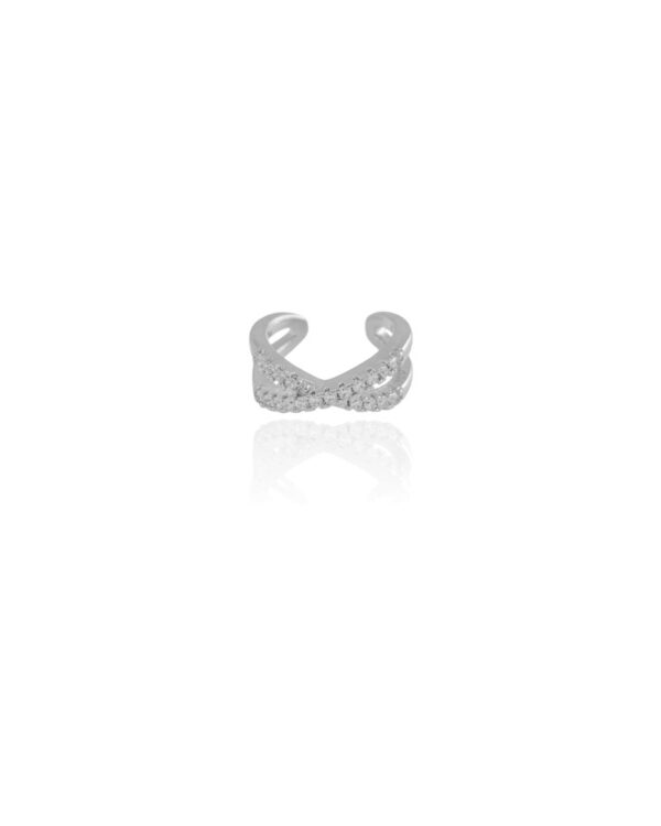 Piercing em X Cravejado Cristal Banho Branco - Image 2