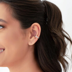 Piercing em X Cravejado Cristal Banho Branco