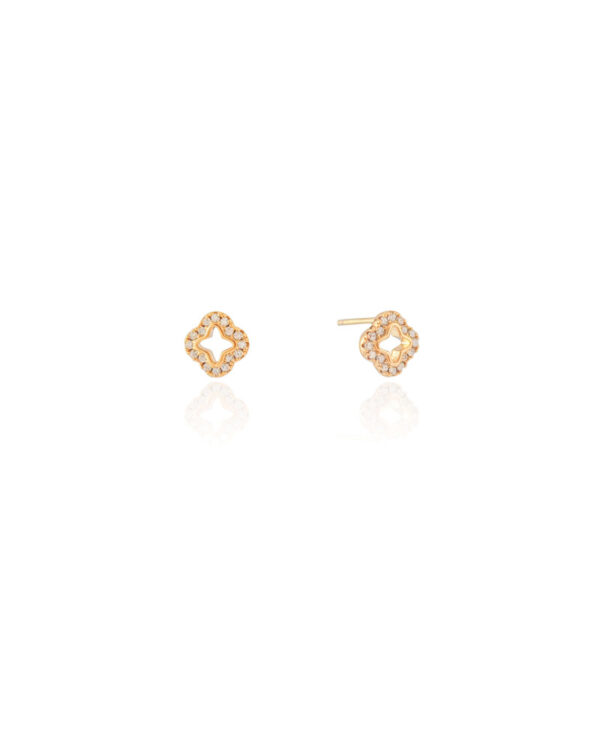 Brinco Flor Cravejado Cristal Banho Dourado - Image 3