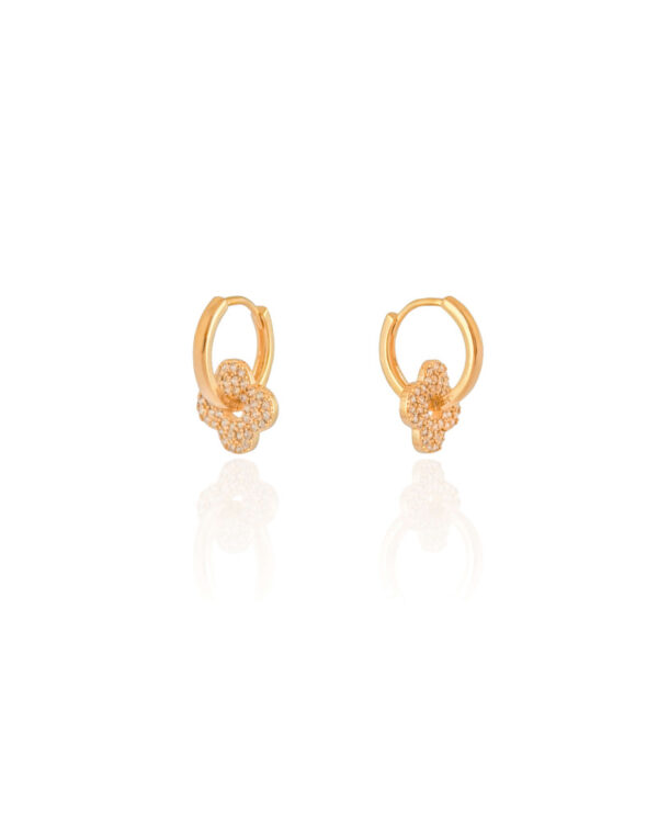 Brinco Argola Click Flor Cravejado Zircônia Banho Dourado - Image 3
