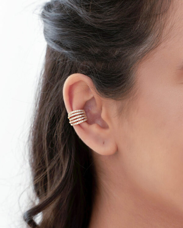 Piercing Filetes Cravejados Zircônia Banho Dourado