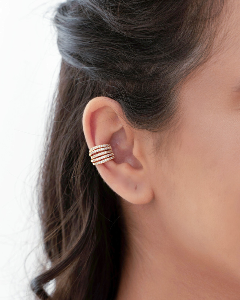 Piercing Filetes Cravejados Zircônia Banho Dourado